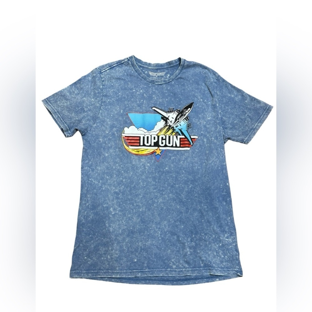 Top Gun Short Sleeve Shirt Blue Acid Wash Size M